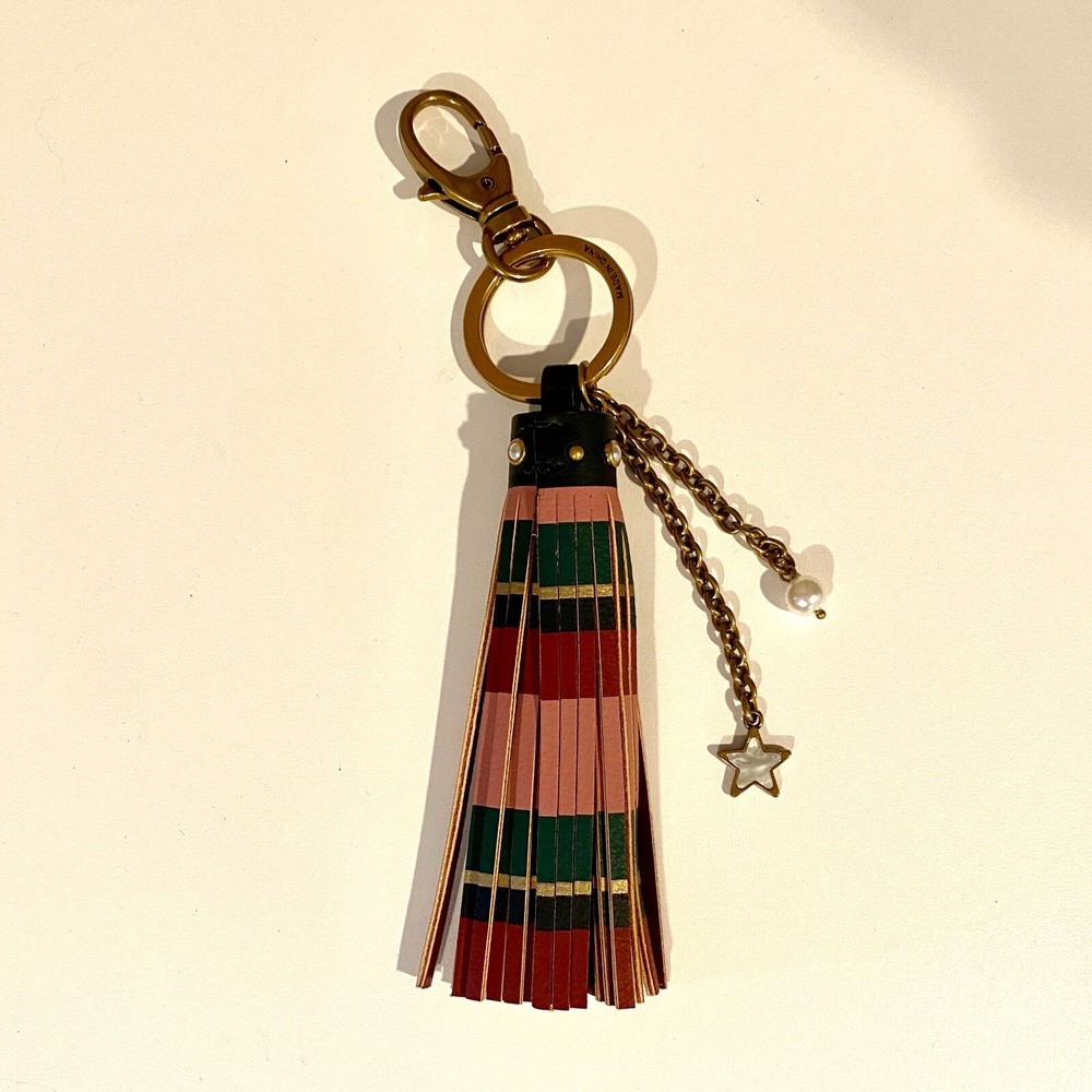 Fossil Leather Tassel Keychain with Star Charm, Pearl Accent - Multicolor